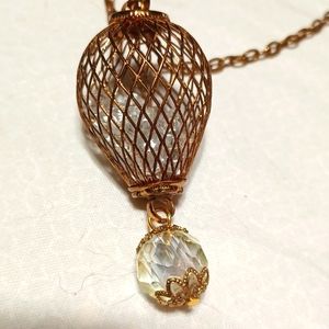 Hot air balloon steampunk gold diamonds rhinestones glass bead handmade pendant
